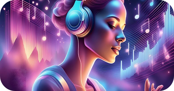 Graphic of a woman listening to music on headphones